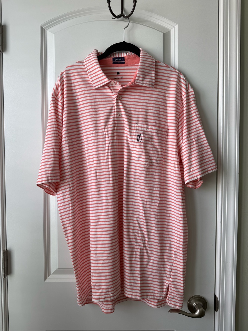 johnnie-O Pink and White Striped Polo Shirt